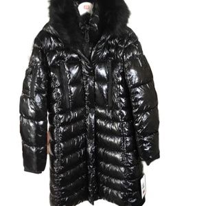 NWT Donna Karan Puffer Coat with Faux Fur detachable Hood Large